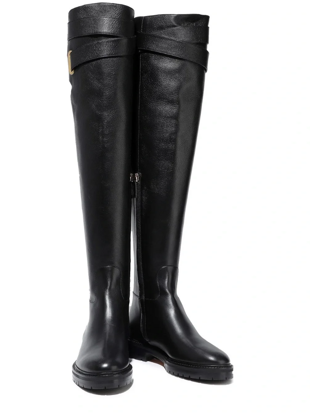 NIB Valentino Garavani Black Buckled Over-the-Knee Leather Boots 39 (US 9) Black